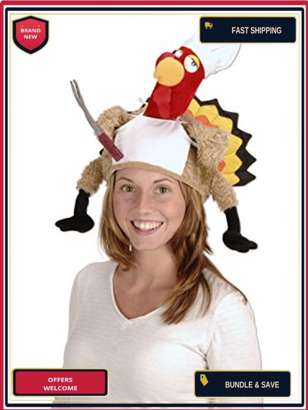 Plush Chef Turkey Hat Unisex One Size Thanksgiving Costume Headwear